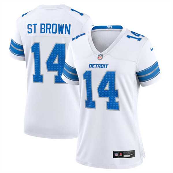 Womens Detroit Lions #14 Amon-Ra St. Brown White Stitched Jersey Dzhi